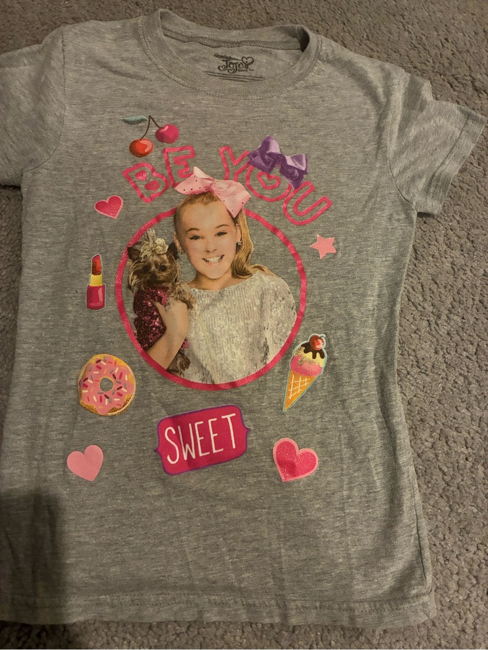 JoJo Siwa Gray Tee with Pink and Purple Graphic